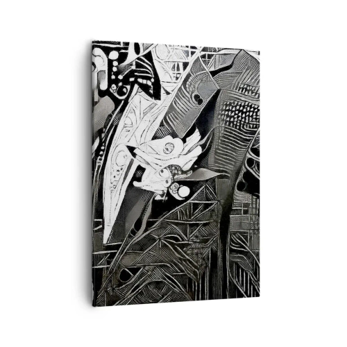 Obraz na płótnie - Czarno-biała abstrakcja z geometrycznymi wzorami - 50x70cm - Tylko na pozór szary człowiek - Nowoczesna dekoracja ścienna do salonu, kuchni i sypialni ARTTOR