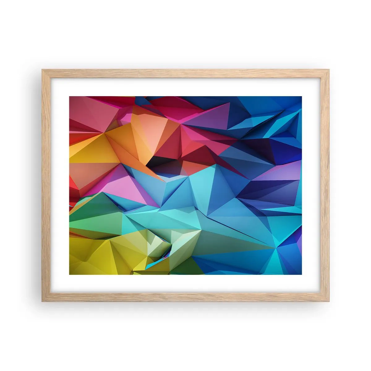 Plakat w ramie jasny dąb - Tęczowe origami - 50x40 cm