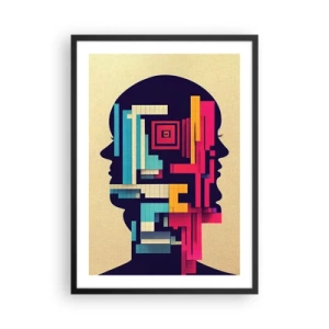 Plakat w czarnej ramie - Abstrakcyjna sylwetka z geometrycznymi formami - 50x70cm - Nowe więzi - Nowoczesna dekoracja ścienna do salonu i sypialni ARTTOR