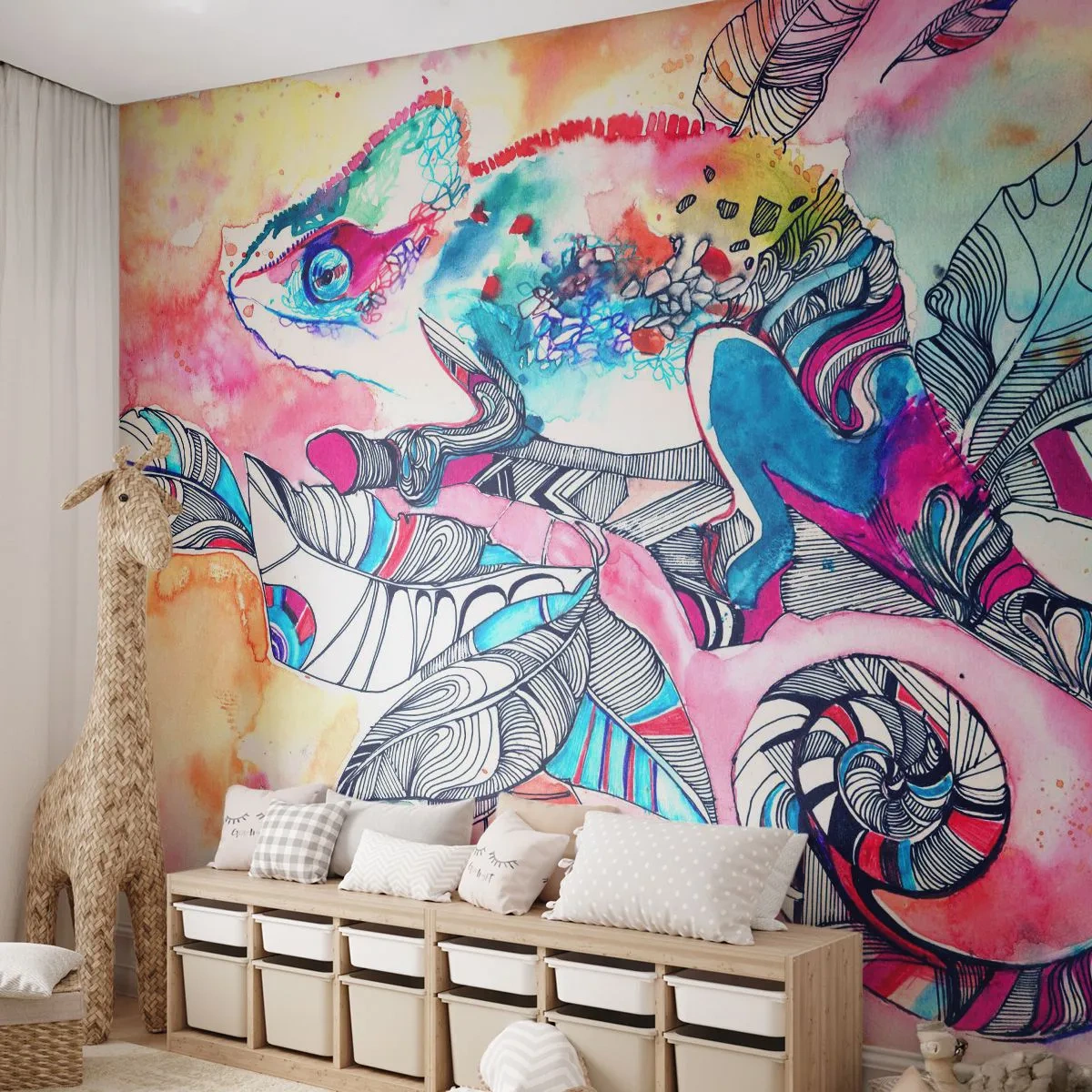 Fototapeta Premium Sand - Kolorowy kameleon na artystycznym tle - 100x70cm - Kolorowy jak nasz świat - Nowoczesna dekoracja ścienna do salonu, kuchni i sypialni ARTTOR