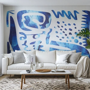 Fototapeta Standard Eco - Niebieska abstrakcja z dynamicznymi, geometrycznymi formami - 100x70cm - Powrót do korzeni - Nowoczesna dekoracja ścienna do salonu i sypialni ARTTOR