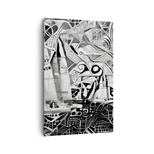 Obraz na płótnie - Abstrakcyjne żaglówki w monochromatycznej kompozycji - 80x120cm - Między falami - Nowoczesna dekoracja ścienna do salonu i sypialni ARTTOR