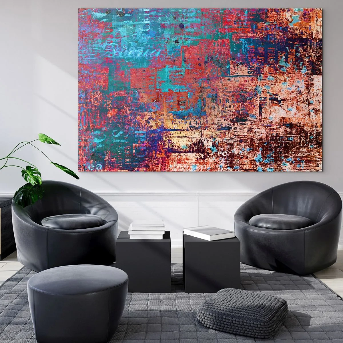 Obraz na szkle - Abstrakcyjna kompozycja w odcieniach niebieskiego i czerwieni - 100x70cm - Pamięć i niepamięć - Nowoczesna dekoracja ścienna do salonu, kuchni i sypialni ARTTOR