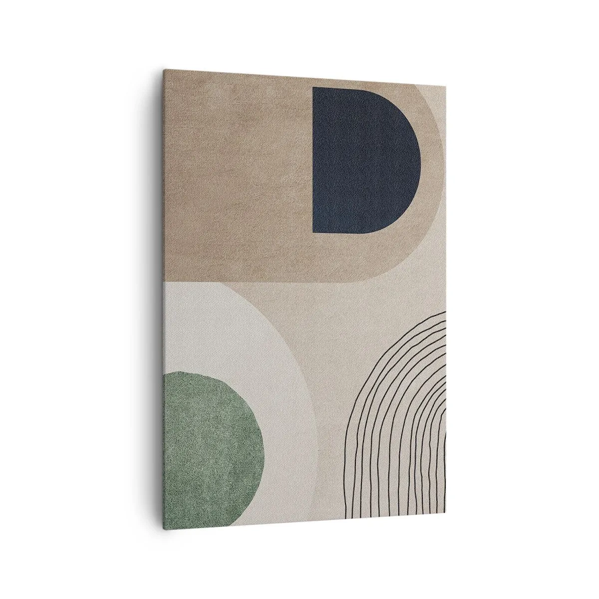 Obraz na płótnie - Geometryczne kształty w odcieniach beżu i zieleni - 70x100cm - Łagodność owalu - Nowoczesna dekoracja ścienna do salonu i sypialni ARTTOR