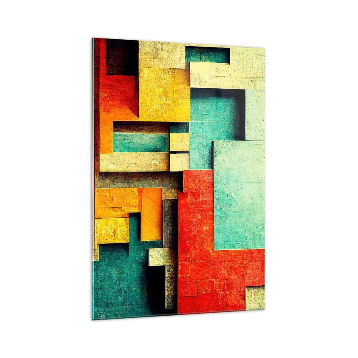 Obraz na szkle - Abstrakcyjne geometryczne kształty w żywych kolorach - 70x100cm - Festiwal kątów prostych - Nowoczesna dekoracja ścienna do salonu i sypialni ARTTOR