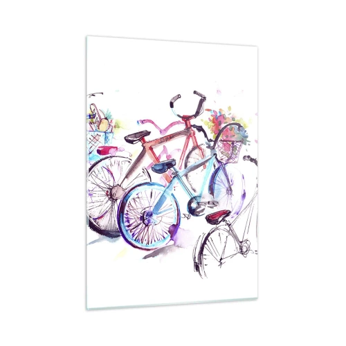 Obraz na szkle - Kolorowe rowery w stylu akwarelowym - 50x70cm - Zjazd klubu Antymoto - Nowoczesna dekoracja ścienna do salonu, kuchni i sypialni ARTTOR