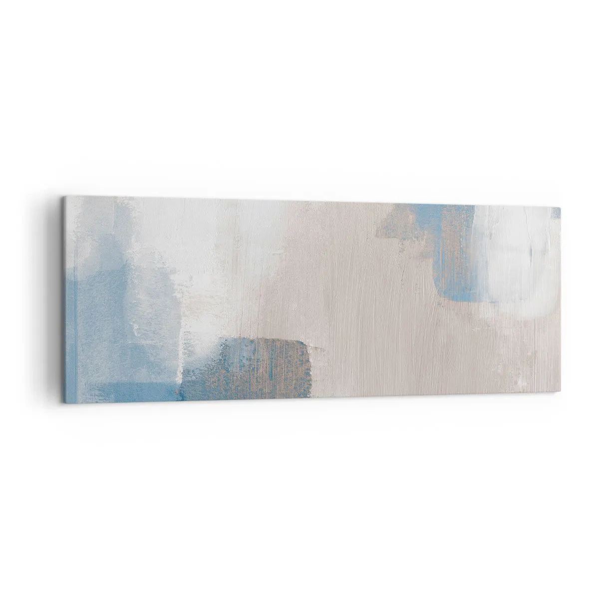 Obraz na płótnie - Abstrakcyjne kształty w odcieniach błękitu i beżu - 140x50cm - Abstrakcja różowa za zasłoną błękitu - Nowoczesna dekoracja ścienna do salonu i sypialni ARTTOR