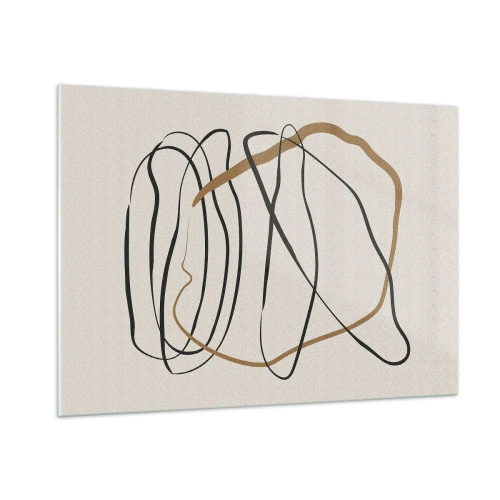 Obraz na szkle - Ekspresyjna kompozycja linii w czerni i brązie na jasnym tle - 100x70cm - Kompozycja – taniec opętaniec - Nowoczesna dekoracja ścienna do salonu, kuchni i sypialni ARTTOR