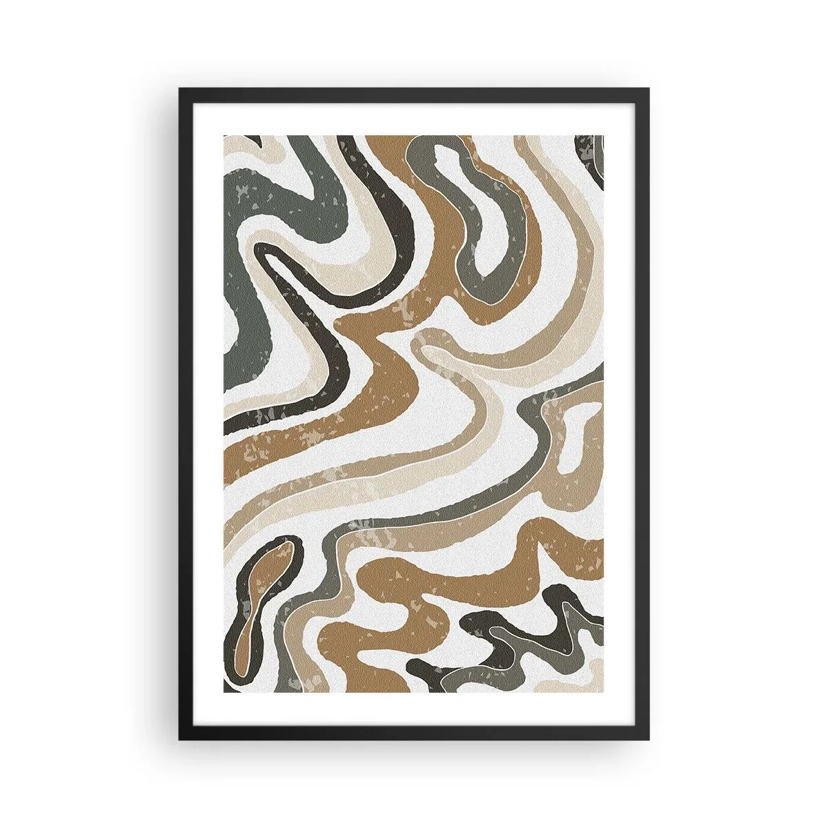 Plakat w czarnej ramie - Abstrakcyjne organiczne wzory w odcieniach ziemi - 50x70cm - Meandry barw ziemi - Nowoczesna dekoracja ścienna do salonu i sypialni ARTTOR