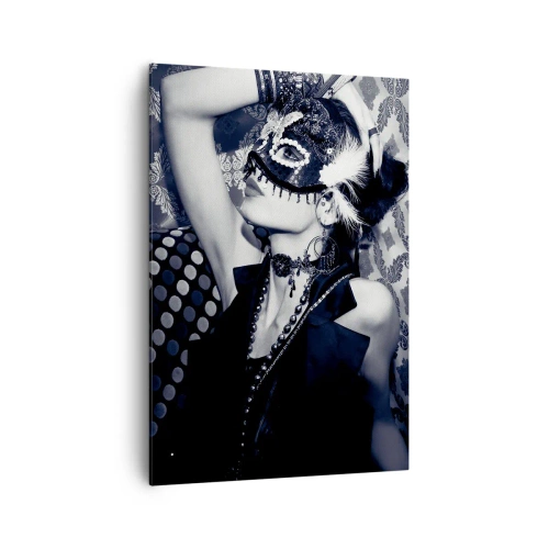 Obraz na płótnie - Kobieta w masce weneckiej na tle ozdobnych wzorów - 70x100cm - Dekoracje, ozdoby, desenie... - Nowoczesna dekoracja ścienna do salonu i sypialni ARTTOR