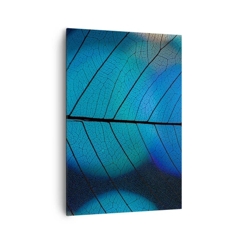 Obraz na płótnie - Zbliżenie na niebieski liść z widocznym detalem żyłek - 70x100cm - Misterna budowa - Nowoczesna dekoracja ścienna do salonu i sypialni ARTTOR
