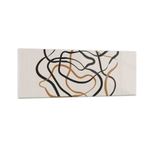 Obraz na szkle - Splątane linie w czerni i złocie na jasnym tle - 140x50cm - Wszystko się pokręciło - Nowoczesna dekoracja ścienna do salonu i sypialni ARTTOR