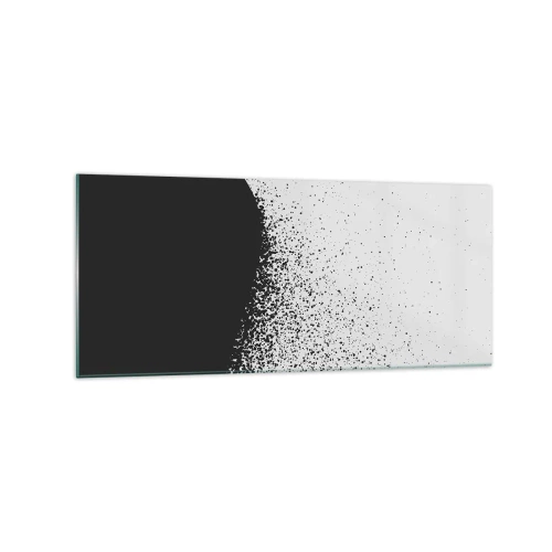 Obraz na szkle - Abstrakcyjny wzór z czarnymi cząstkami na jasnym tle - 120x50cm - Ruch cząsteczek - Nowoczesna dekoracja ścienna do salonu i sypialni ARTTOR