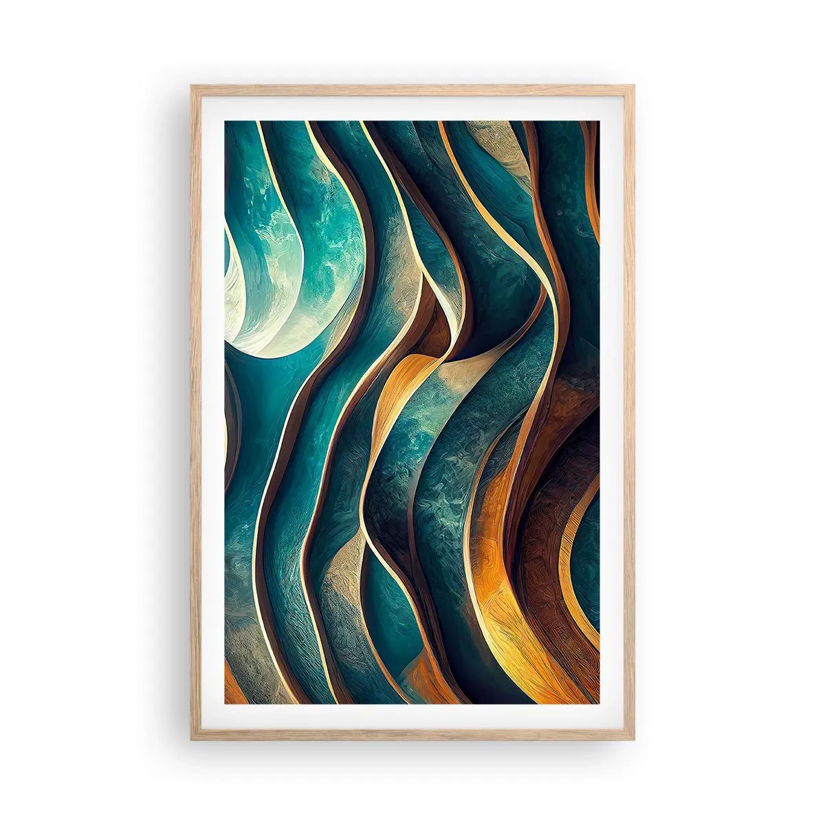 Plakat w ramie jasny dąb - Meandry błękitu - 61x91 cm