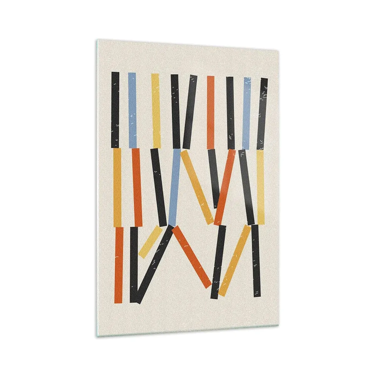 Obraz na szkle - Abstrakcyjna kompozycja z kolorowymi i czarnymi prostokątami w układzie poziomym - 70x100cm - Kompozycja na poziomie - Nowoczesna dekoracja ścienna do salonu i sypialni ARTTOR