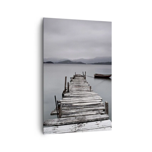 Obraz na płótnie - Drewniany pomost prowadzący na spokojną taflę jeziora - 80x120cm - Jutro możesz ruszać - Nowoczesna dekoracja ścienna do salonu i sypialni ARTTOR