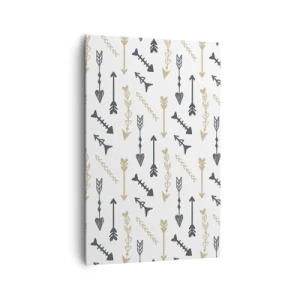 Obraz na płótnie - Minimalistyczny wzór ze strzałami w beżowej i szarej kolorystyce - 80x120cm - Sen łucznika - Nowoczesna dekoracja ścienna do salonu i sypialni ARTTOR