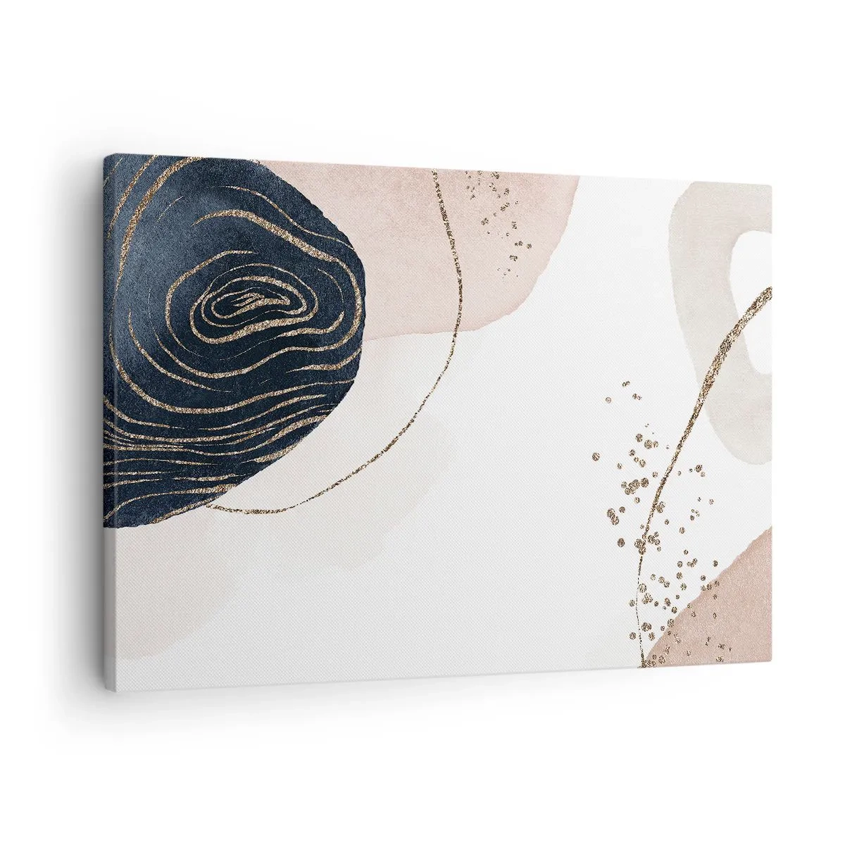 Obraz na płótnie - Abstrakcyjne kształty w odcieniach beżu i granatu ze złotymi detalami - 70x50cm - Wszystko płynie - Nowoczesna dekoracja ścienna do salonu i sypialni ARTTOR
