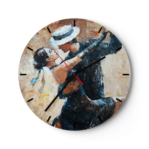 Zegar ścienny - Para tańcząca w eleganckich strojach, z kapeluszem i dynamiczną pozą - 30x30cm - A la Rudolf Valentino - Nowoczesna dekoracja ścienna do salonu, kuchni i sypialni ARTTOR