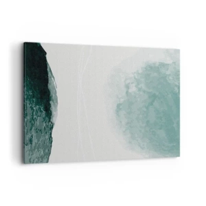 Obraz na płótnie - Delikatna kompozycja abstrakcyjna w odcieniach zieleni z subtelnymi formami na jasnym tle - 100x70cm - Spotkanie z mgłą - Nowoczesna dekoracja ścienna do salonu, kuchni i sypialni ARTTOR