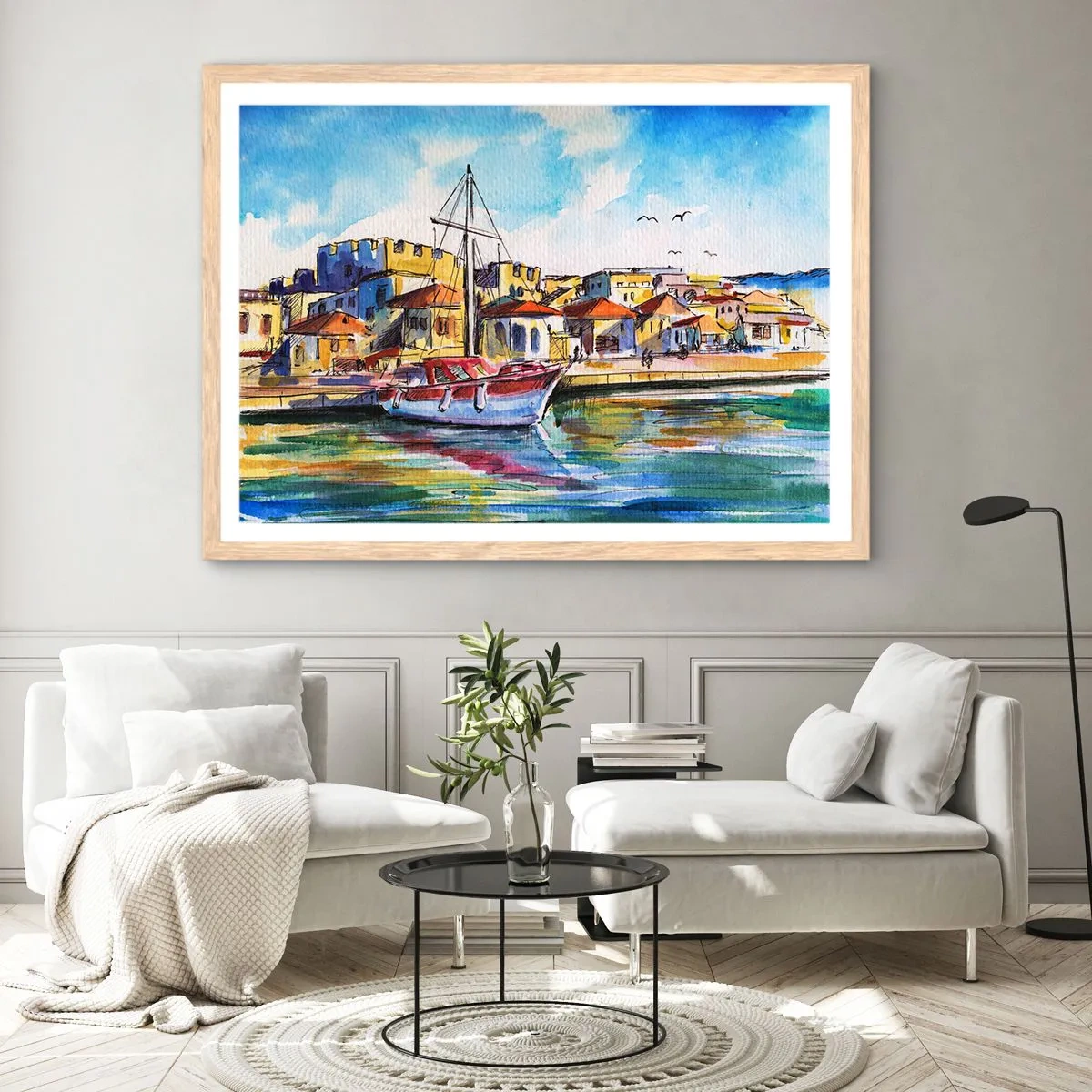 Plakat w ramie jasny dąb - Tęczowe popołudnie - 100x70 cm