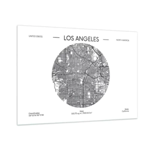 Obraz na szkle - Czarno-biała mapa Los Angeles w stylu minimalistycznym - 100x70cm - Anatomia Los Angeles - Nowoczesna dekoracja ścienna do salonu, kuchni i sypialni ARTTOR