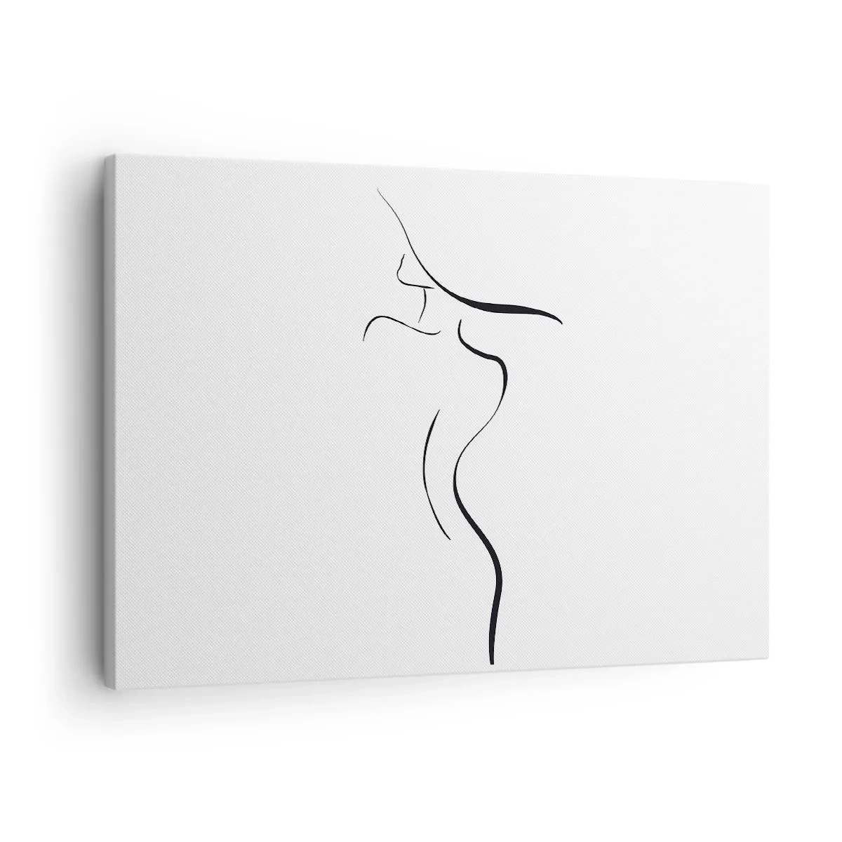 Obraz na płótnie - Minimalistyczny kontur kobiecej sylwetki na białym tle - 70x50cm - Nieuchwytna jak fala - Nowoczesna dekoracja ścienna do salonu i sypialni ARTTOR