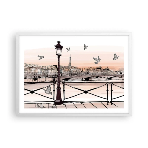 Plakat w białej ramie - Nad dachami Paryża - 70x50 cm