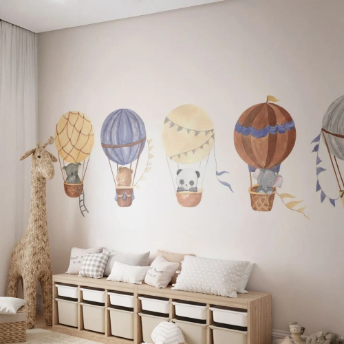 Fototapeta Premium Sand - Przyjaciele w podróży - Balony, Zwierzęta, Dziecięce - 500x350 cm