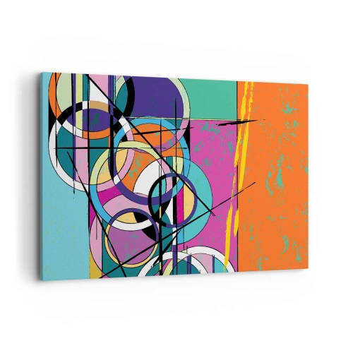 Obraz na płótnie - Kolorowa abstrakcja z geometrycznymi okręgami - 120x80cm - Koło za kołem - Nowoczesna dekoracja ścienna do salonu, kuchni i sypialni ARTTOR