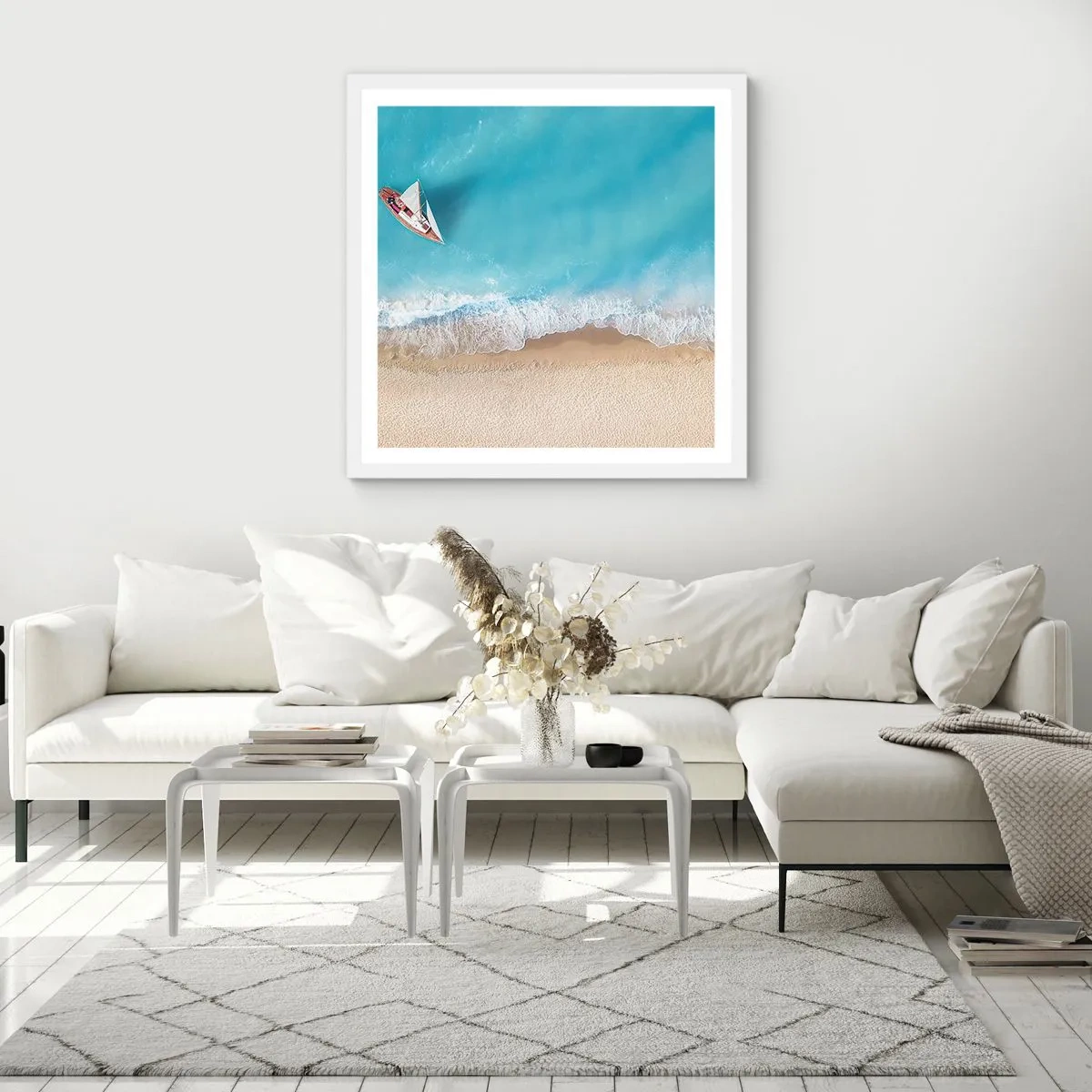 Plakat w białej ramie - Na granicy błękitu i złota - 30x30 cm