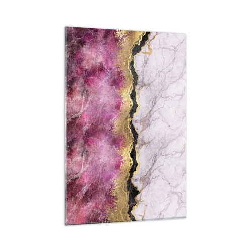 Obraz na szkle - Abstrakcyjny marmur w odcieniach różu ze złotymi akcentami - 80x120cm - Na granicy - Nowoczesna dekoracja ścienna do salonu i sypialni ARTTOR