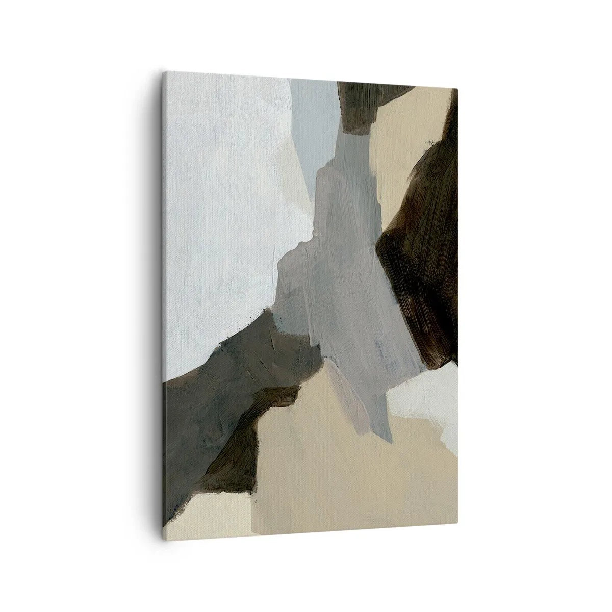 Obraz na płótnie - Abstrakcyjna kompozycja w odcieniach beżu, szarości i czerni - 50x70cm - Abstrakcja: rozstaje szarości - Nowoczesna dekoracja ścienna do salonu, kuchni i sypialni ARTTOR