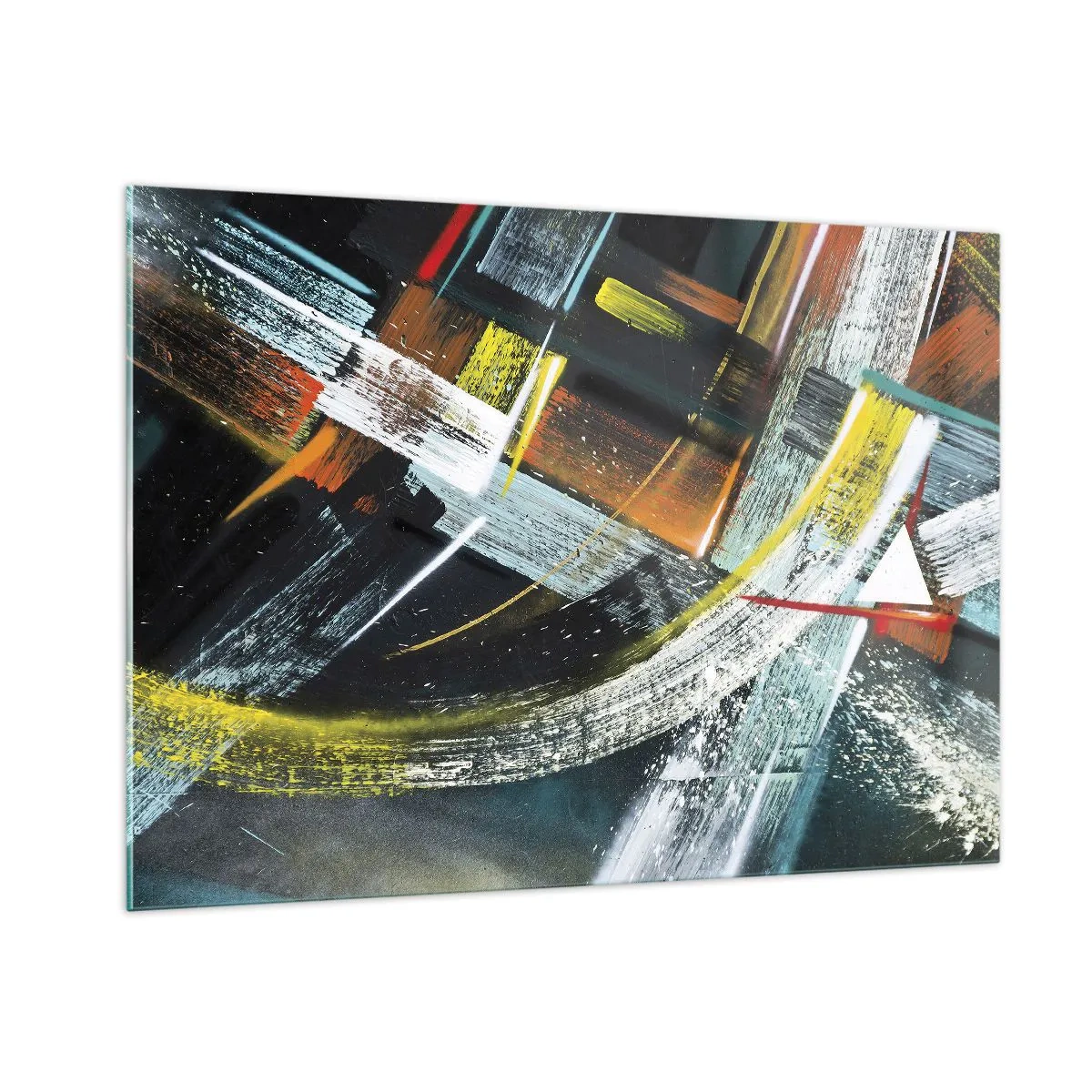 Obraz na szkle - Dynamiczna abstrakcja z kolorowymi pociągnięciami pędzla - 100x70cm - Energia ruchu - Nowoczesna dekoracja ścienna do salonu, kuchni i sypialni ARTTOR