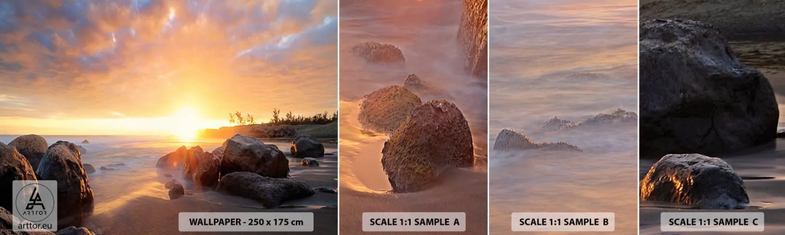 Fototapeta Próbka Samoprzylepna Deluxe Sticker - Świetlista bryza wieczoru - Krajobraz, Morze, Wschód Słońca - 100x30 cm