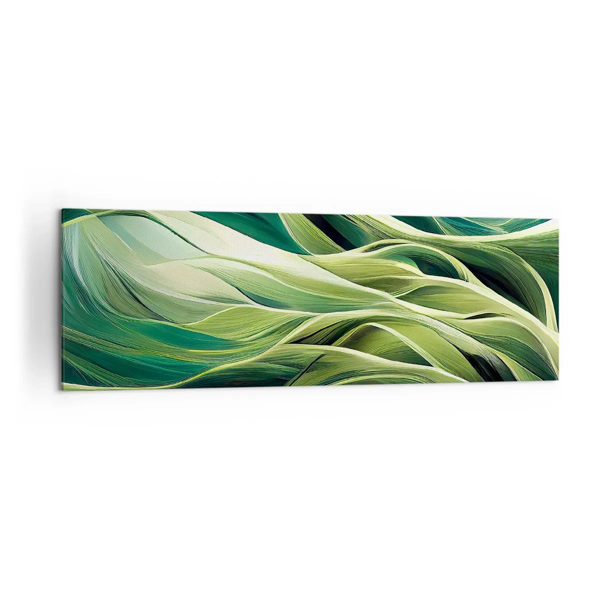 Obraz na płótnie - Dynamiczne linie w odcieniach zieleni - 160x50cm - Abstrakcyjna gra w zielone - Nowoczesna dekoracja ścienna do salonu i sypialni ARTTOR