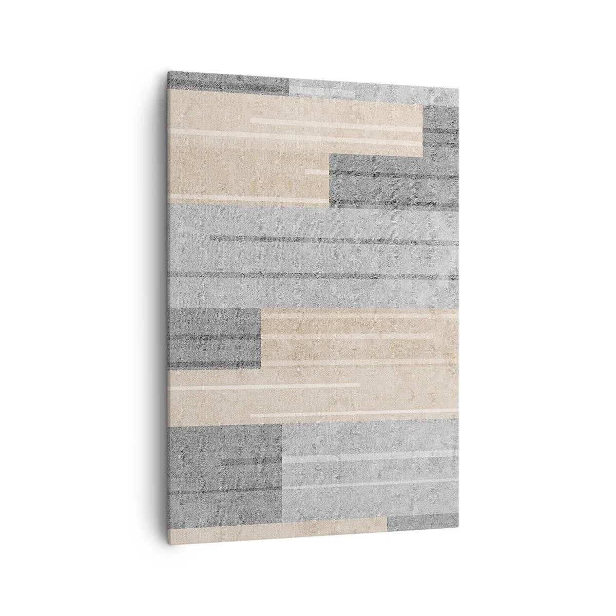 Obraz na płótnie - Geometryczna kompozycja w odcieniach szarości i beżu - 70x100cm - Kompozycja: trzymać pion - Nowoczesna dekoracja ścienna do salonu i sypialni ARTTOR