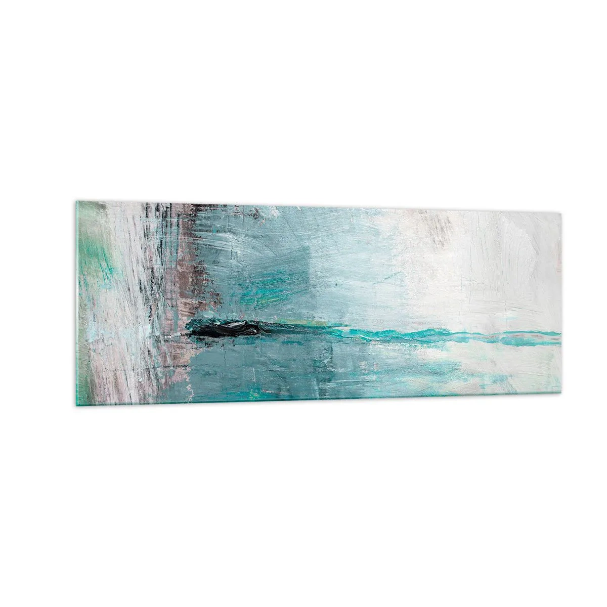 Obraz na szkle - Abstrakcja w odcieniach turkusu i szarości - 140x50cm - Horyzontalnie w błękicie - Nowoczesna dekoracja ścienna do salonu i sypialni ARTTOR