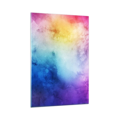 Obraz na szkle - Abstrakcyjna kompozycja w pastelowych odcieniach różu i błękitu - 80x120cm - Prawie w siódmym niebie - Nowoczesna dekoracja ścienna do salonu i sypialni ARTTOR