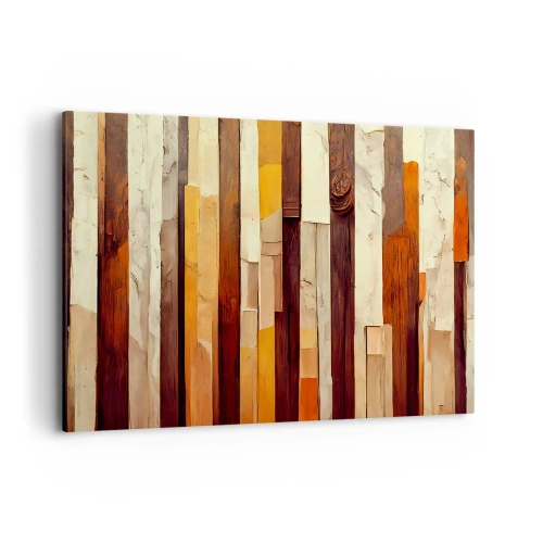 Obraz na płótnie - Geometryczna kompozycja w odcieniach drewna i złota - 120x80cm - Hymn leśnych drzew - Nowoczesna dekoracja ścienna do salonu, kuchni i sypialni ARTTOR