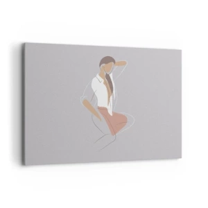 Obraz na płótnie - Minimalistyczny portret kobiety w pastelowych barwach - 120x80cm - Zarys wdzięku - Nowoczesna dekoracja ścienna do salonu, kuchni i sypialni ARTTOR