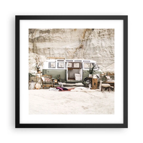 Plakat w czarnej ramie - Podróż czas zacząć - 40x40 cm