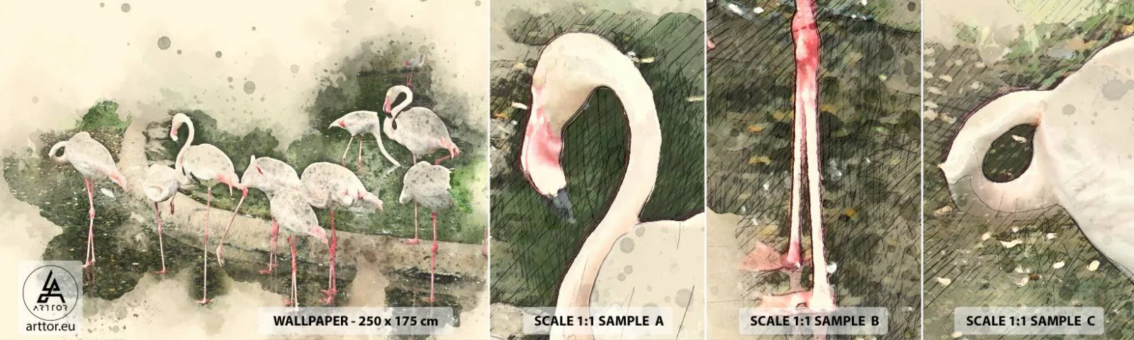 Fototapeta Próbka Samoprzylepna Deluxe Sticker - Egzotyczny sen - Ptaki , Flamingi, Natura - 100x30 cm