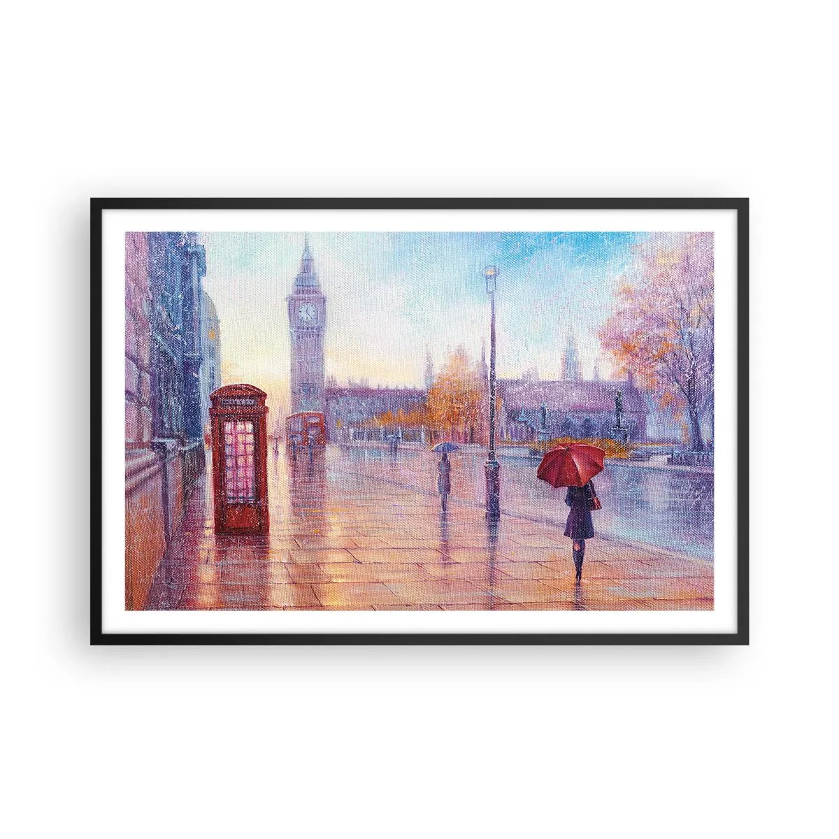 Plakat w czarnej ramie - Londyński jesienny dzień - 91x61 cm