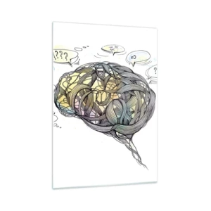 Obraz na szkle - Artystyczna ilustracja mózgu z kolorowymi akcentami - 50x70cm - Człowiek - wielka zagadka - Nowoczesna dekoracja ścienna do salonu, kuchni i sypialni ARTTOR