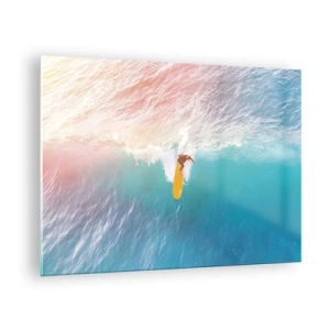 Obraz na szkle - Surfer na fali w turkusowym oceanie - 70x50cm - Oceaniczny jeździec - Nowoczesna dekoracja ścienna do salonu i sypialni ARTTOR