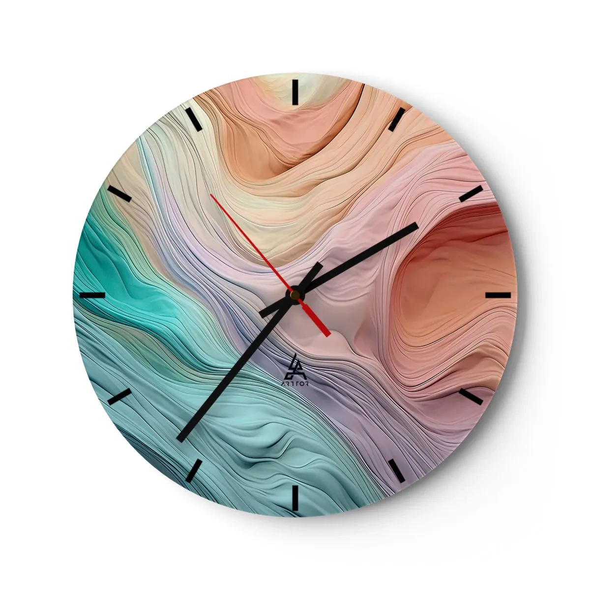 Zegar ścienny - Kolorowe warstwy przypominające marsjański krajobraz - 30x30cm - Tęczowa fala - Nowoczesna dekoracja ścienna do salonu, kuchni i sypialni ARTTOR