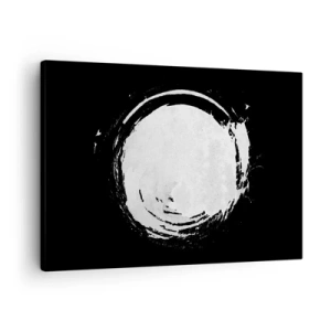 Obraz na płótnie - Biały okrąg na czarnym tle w minimalistycznym stylu - 70x50cm - Dobre wyjście - Nowoczesna dekoracja ścienna do salonu i sypialni ARTTOR