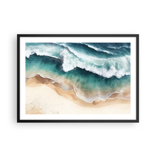 Plakat w czarnej ramie - Widok na plażę i fale morskie w odcieniach turkusu - 70x50cm - Odwieczne spotkanie - Nowoczesna dekoracja ścienna do salonu i sypialni ARTTOR