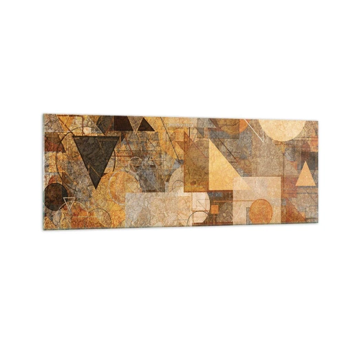 Obraz na szkle - Abstrakcyjne geometryczne figury w ciepłych odcieniach - 140x50cm - Kubistyczne studium brązu - Nowoczesna dekoracja ścienna do salonu i sypialni ARTTOR